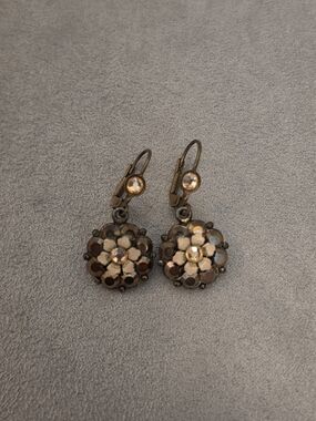 Michal Negrin Bronze Floral Drop Earrings with Champagne and Brown Accents